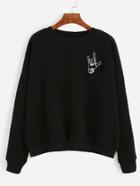 Shein Black Gesture Print Drop Shoulder Sweatshirt