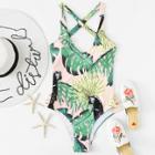 Shein Palm Print Cross Back Swimsuit