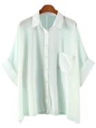 Shein White Buttons Front Pocket Batwing Sleeve Chiffon Blouse