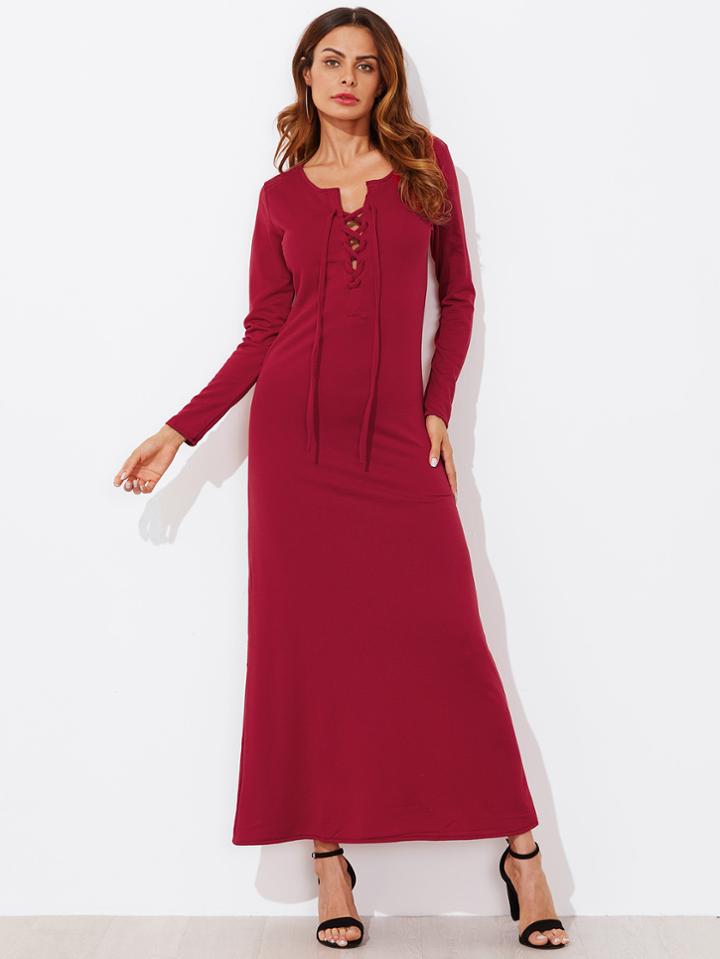 Shein Lace Up Front Maxi Tee Dress