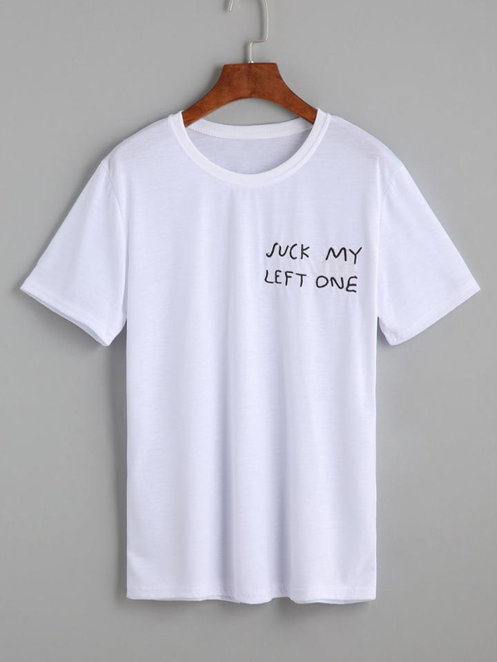 Shein White Slogan Embroidered T-shirt