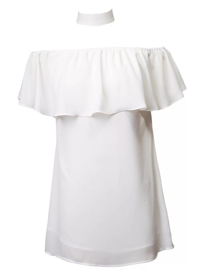 Shein White Self-tie Bow Ruffle Boat Neck Blouse
