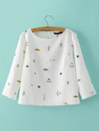 Shein Stick Figure Keyhole Back Raw Trim Blouse