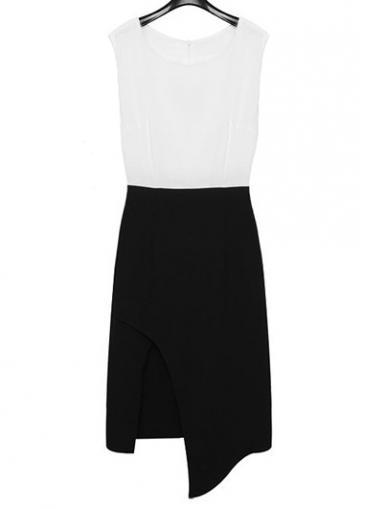 Rosewe Chic Color Clock Round Neck Sleeveless Bodycon Dress
