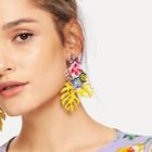 Shein Tropical Leaves & Sequin Flower Drop Earrings