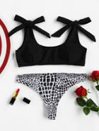 Shein Crocodile Print Bow Tie Mix & Match Bikini Set