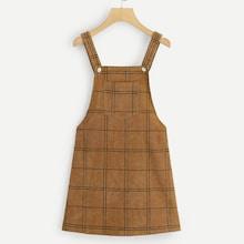 Shein Bib Pocket Front Grid Corduroy Overall Dress