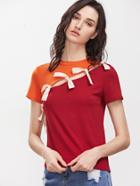 Shein Contrast Split Knotted Detail T-shirt