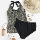 Shein Plus Halter Neck Leopard Print Tankini Set