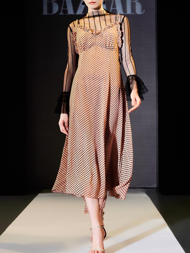 Shein Sheer Gauze Shirt Two-pieces Polka Dot Dress