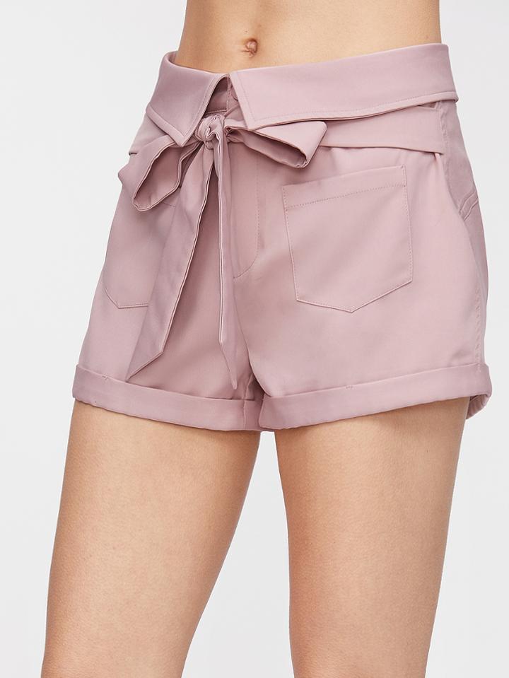 Shein Fold Over Tie Front Roll Hem Shorts
