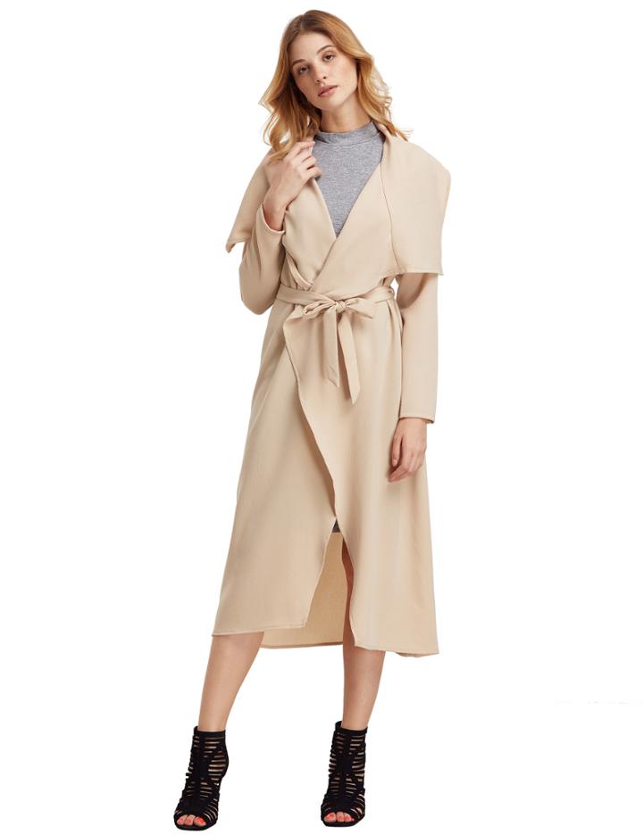 Shein Apricot Draped Collar Duster Coat
