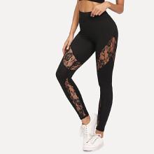 Shein Lace Insert Zip Detail Leggings