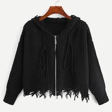 Shein Drop Shoulder Raw Hem Hooded Crop Sweater Coat