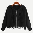 Shein Drop Shoulder Raw Hem Hooded Crop Sweater Coat