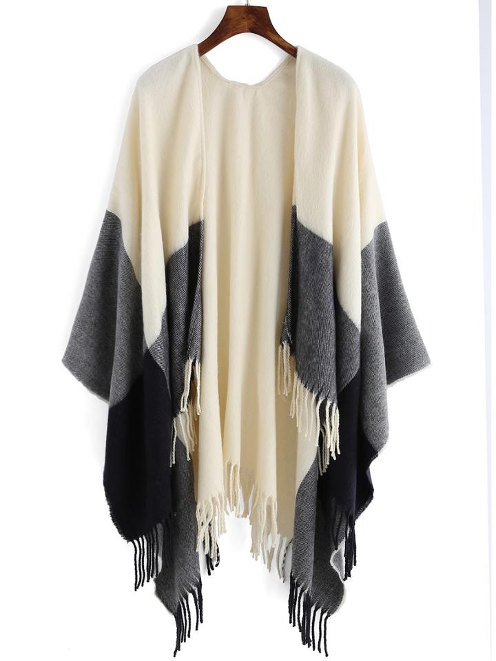 Shein Colour-block Tassel Loose Cape