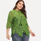Shein Plus Solid Crochet Lace Sheer Top