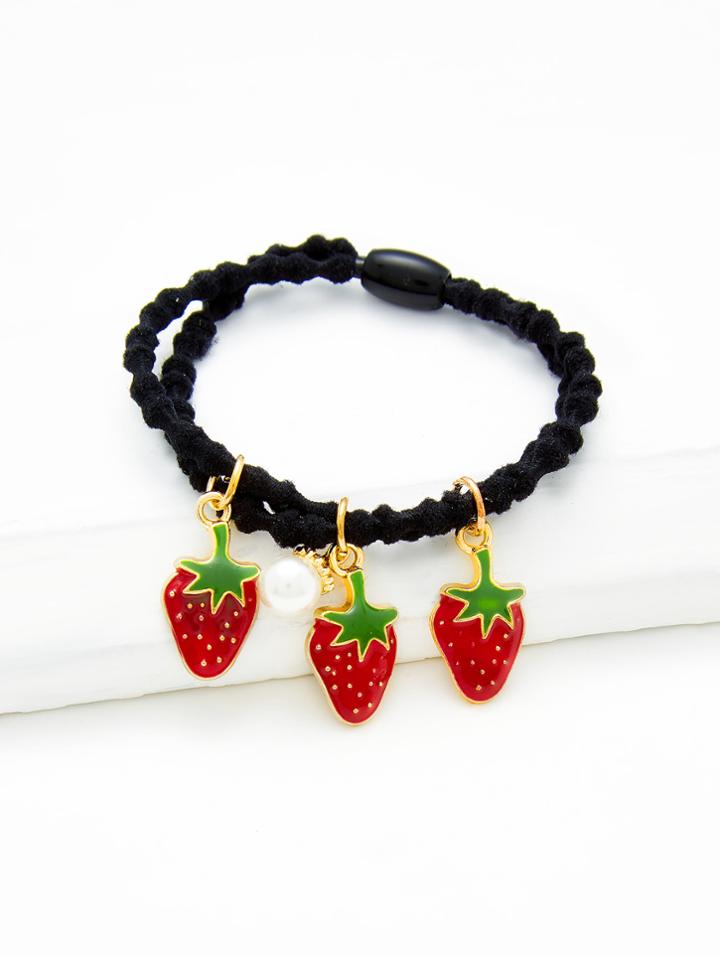 Shein Strawberry & Faux Pearl Charm Hair Tie
