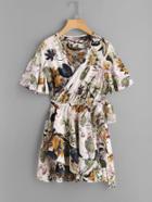 Shein Palm Leaf Surplice Self Tie Asymmetric Hem Dress