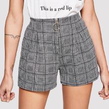 Shein O-ring Zip Front Houndstooth Shorts
