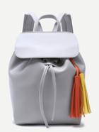 Shein Light Grey Faux Leather Flap Top Tassel Backpack