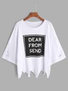 Shein Slogan Print Ripped Cuffed Asymmetric T-shirt
