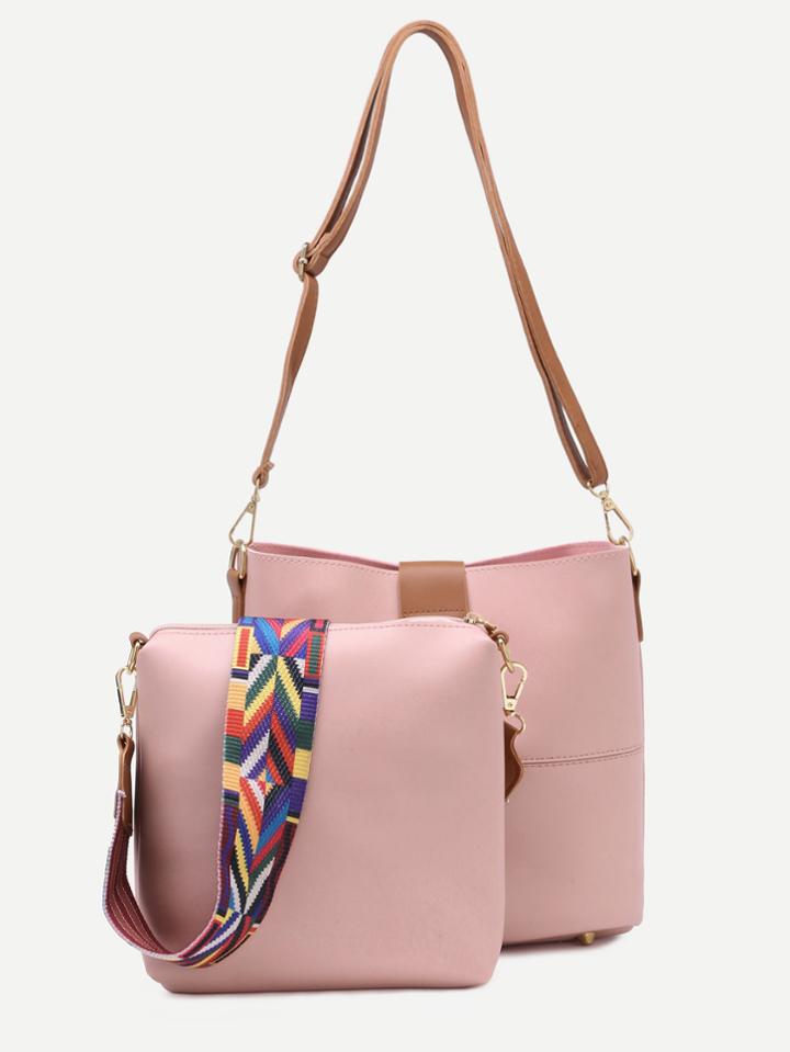 Shein Pink D Ring Closure Geometric Strap Bag With Crossbody Bag