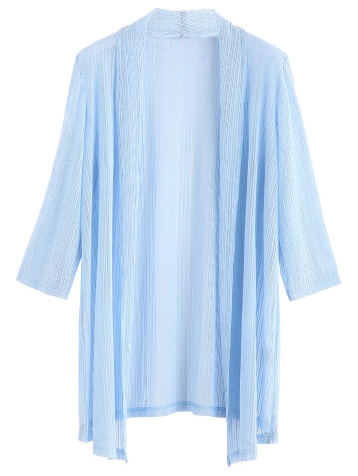 Shein Blue Shawl Collar Sheer Kimono