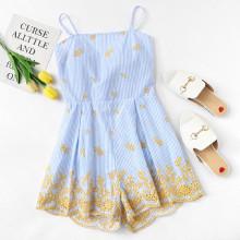 Shein Box Pleated Floral & Striped Romper