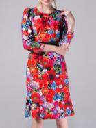 Shein Multicolor Floral Flowers Applique Dress