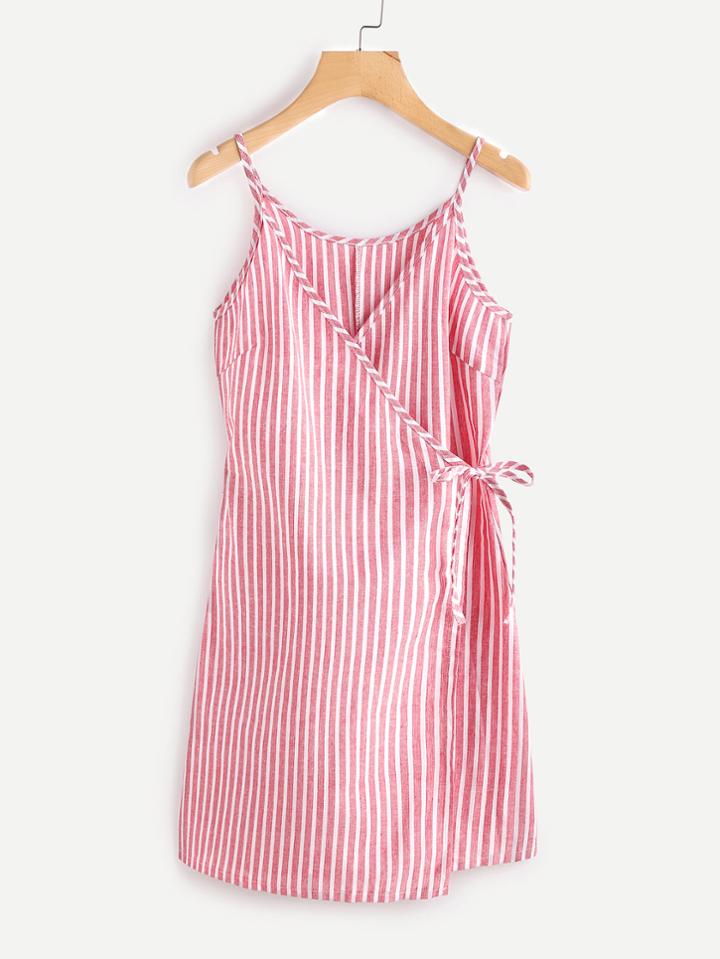 Shein Vertical Striped Wrap Self Tie Cami Dress