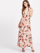 Shein Tropical Print Backless Plunge Halter Dress