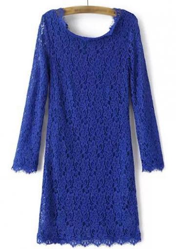 Rosewe Vogue Round Neck Three Quarter Sleeve Blue Lace Dress