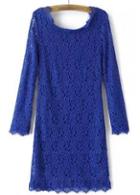 Rosewe Vogue Round Neck Three Quarter Sleeve Blue Lace Dress