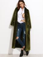 Shein Olive Green Shawl Collar Quilted Velvet Coat
