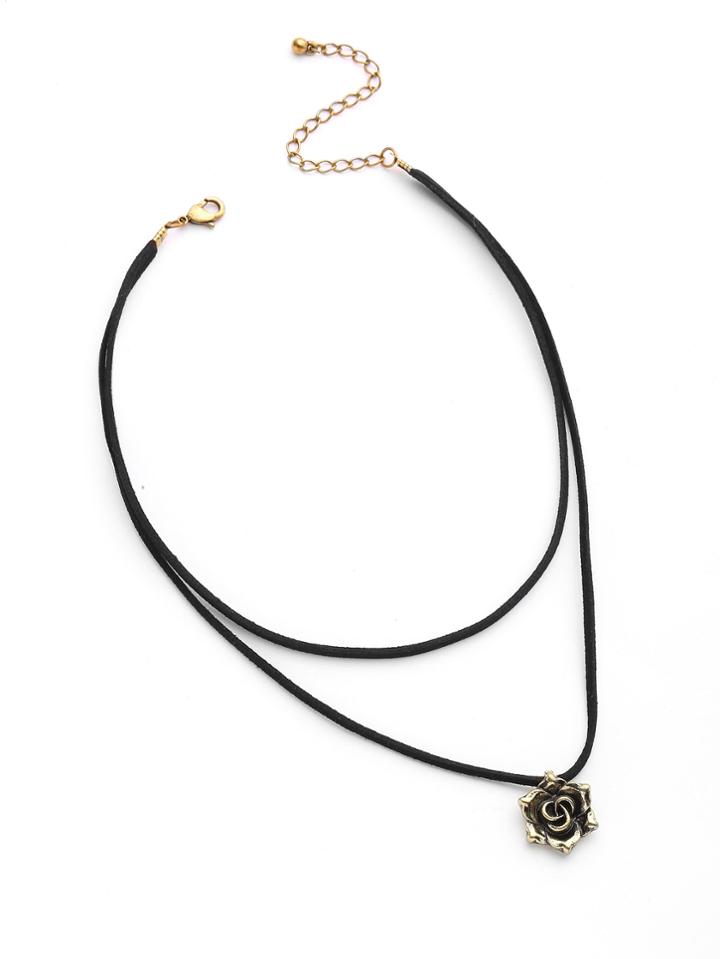 Shein Metal Flower Decorated Double Layer Velvet Choker