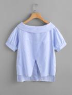 Shein Overlap Back Fold Over Pinstriped Blouse