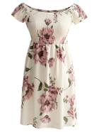 Shein Boat Neckline Floral Print Shirred Dress