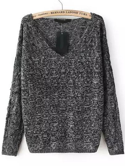 Shein V Neck Hollow Dark Grey Sweater