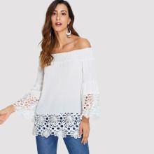 Shein Bardot Guipure Lace Trim Top