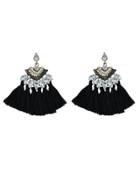 Shein Black Luxury Rhinestone With Long Tassel Sector Shape Bohemian Earrings