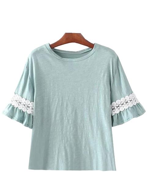 Shein Green Bell Sleeve Crochet T-shirt