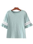 Shein Green Bell Sleeve Crochet T-shirt