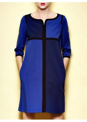 Rosewe Stylish Half Sleeve Color Block Straight Dress With Pocket