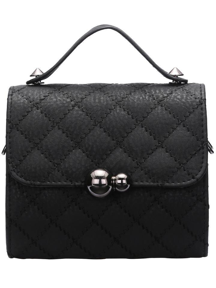 Shein Black Magnetic Quilted Satchel Bag