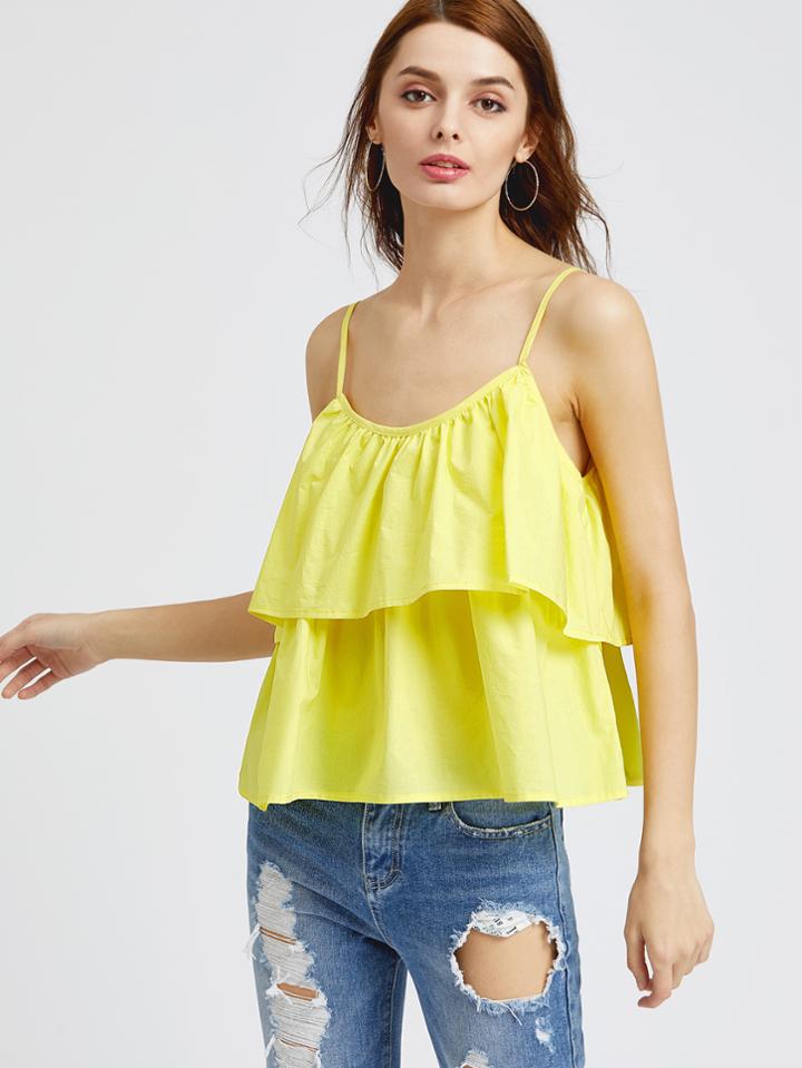 Shein Yellow Layered Ruffle Cami Top
