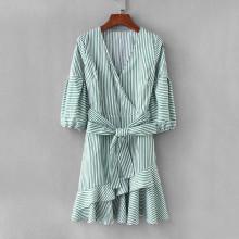 Shein Contrast Striped Ruffle Hem Surplice Dress
