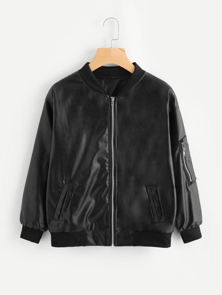 Shein Ribbed Trim Pu Jacket