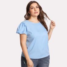Shein Plus Petal Sleeve Solid Blouse