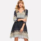 Shein Ornate Print Button Front Dress